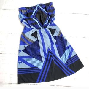 EXPRESS womens strapless elastic waist mini dress blue black size xs